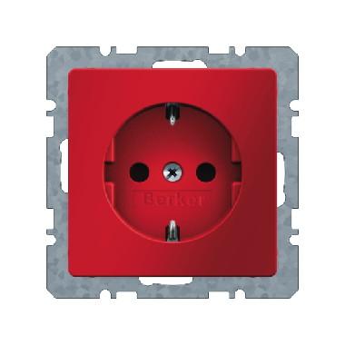 Berker Q.1 stopcontact met randaarde en schroefklemmen enkel rood