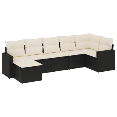 7-delige Loungeset met kussens poly rattan zwart - thumbnail