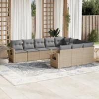 10-delige Loungeset met kussens poly rattan beige - thumbnail