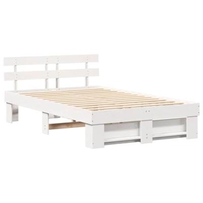 Bedframe met hoofdeinde Wit 135 x 190 cm Massief grenenhout