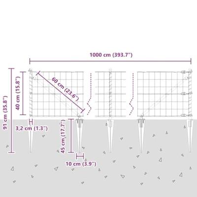 VidaXL Hek met paal zilver 0,4 x 10 m staal