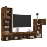 8-delige tv-wandmeubelset met LED bewerkt hout gerookt eiken - thumbnail