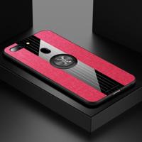 Voor OPPO R15 droom spiegel editie XINLI stiksels doek Textue schokbestendig TPU beschermhoes met ring houder (rood) - thumbnail