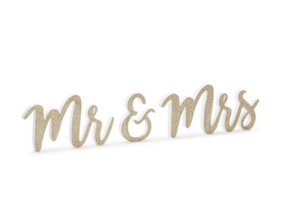 Houten Decoratie Mr & Mrs Goud Glitter
