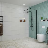 Fortifura Galeria inloopdouche - 70x200cm - helder glas - wandarm - mat zwart SW797913/SW797905 - thumbnail