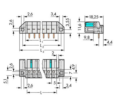 WAGO 722-234/047-000 Female behuizing (board) 722 Totaal aantal polen: 4 Rastermaat: 5 mm Inhoud: 50 stuk(s)