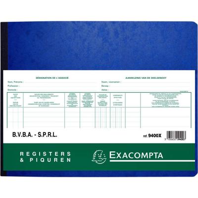 Register Piqure aandeelhouder BVBA/ SPRL 320x240mm 80vel groen | 5 stuks Register Piqure aandeelhouder BVBA/ SPRL 320x240mm 80vel groen | 5 stuks
