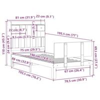 Bed met boekenkast zonder matras grenenhout wit 75x190 cm - thumbnail