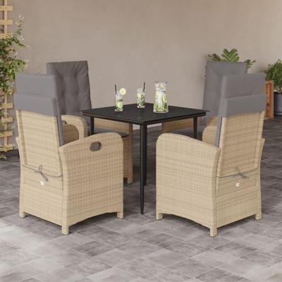 5-delige Tuinset met kussens poly rattan gemengd beige