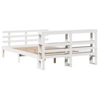 Bedframe met hoofdbord massief grenenhout wit 150x200 cm - thumbnail