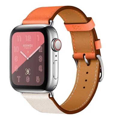Twee kleuren enkele lus lederen polsband horlogebandje voor Apple horloge serie 3 & 2 & 1 38 mm kleur: rijst wit + oranje