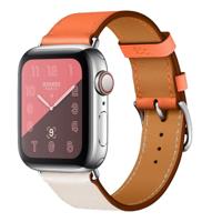 Twee kleuren enkele lus lederen polsband horlogebandje voor Apple horloge serie 3 & 2 & 1 38 mm kleur: rijst wit + oranje - thumbnail