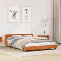 Bedframe met hoofdbord massief grenenhout wasbruin 120x190 cm - thumbnail