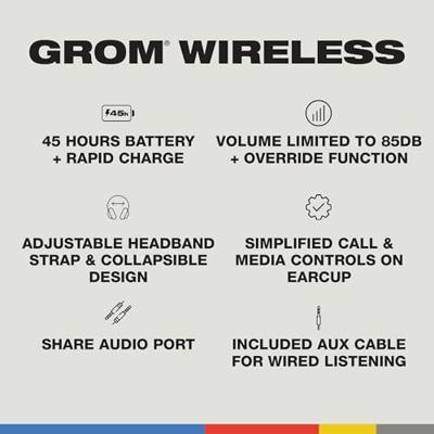Skullcandy Grom Wireless draadloze over-ear koptelefoon voor kinderen, accuduur van 45 uur, volumebeperking, werkt met iPhone/Android- en Bluetooth-apparaten – Zwart