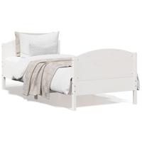 Bedframe met hoofdbord massief grenenhout wit 75x190 cm - thumbnail