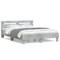 Bedframe met hoofdeinde bewerkt hout betongrijs 140x190 cm - thumbnail