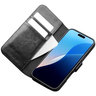 Qialino iPhone 16 Pro hoesje - Leren bookcase - Zwart Qialino iPhone 16 Pro hoesje - Leren bookcase - Zwart