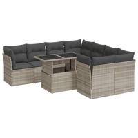 9-delige Loungeset met kussens poly rattan lichtgrijs - thumbnail