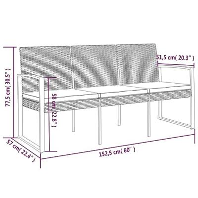 Tuinbank 3-zits met kussens polypropeen rattan zwart