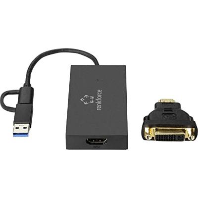 Renkforce Externe videokaart DDR3-RAM USB-A, USB-C 3.2 Gen 1, HDMI, DVI