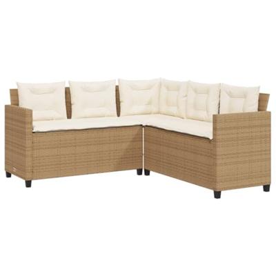Tuinbank met tafel en kussens L-vormig poly rattan beige