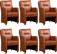 Set van 6 Cognac leren landelijke eetkamerfauteuils Sharp - Granada leer Savannah (cognac leer) - thumbnail