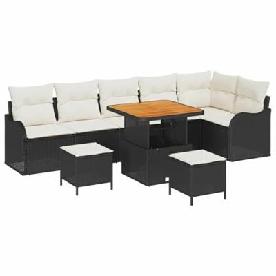 Tuinbankenset met kussen 9 pcs Zwart poly rattan