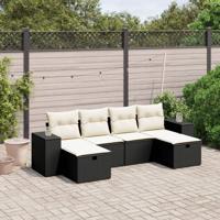 6-delige Loungeset met kussens poly rattan zwart - thumbnail
