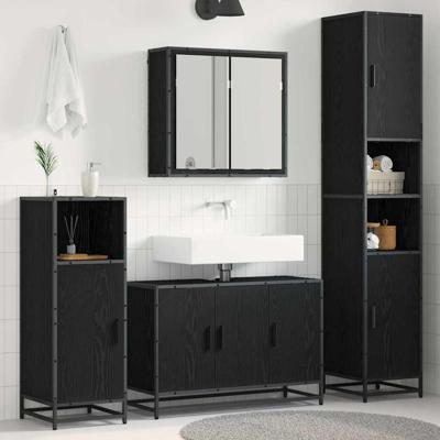 Badkamermeubelset met opslag 4 pcs Zwart eiken 90 x 33 x 60 cm