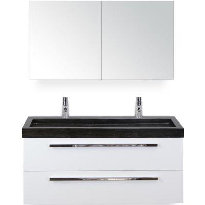 Seville Badmeubelset 120 cm - 2 Laden Wit Hoogglans - Wastafel Lucca Enkel met Spiegelkast