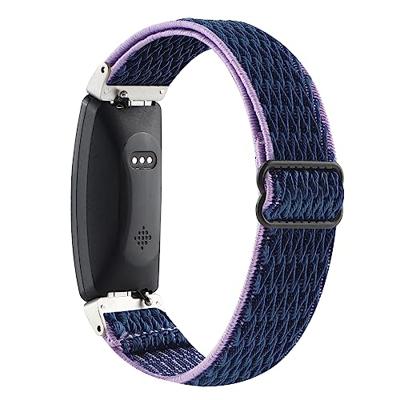 FitBit Inspire 2 & Ace 3 Elastische solo loop nylon bandje - Donkerblauw met paars