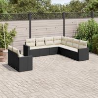 9-delige Loungeset met kussens poly rattan zwart - thumbnail