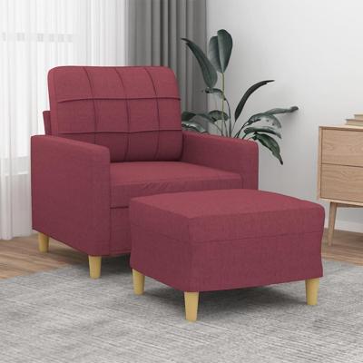 Fauteuil met voetenbank 60 cm stof wijnrood