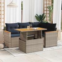 5-delige Loungeset met kussens poly rattan grijs - thumbnail
