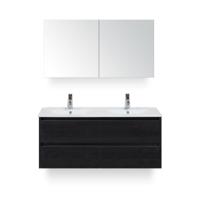 Dante Badmeubelset 120 cm - Black Oak - Keramische Wastafel Wit Enjoy - met Spiegelkast - thumbnail