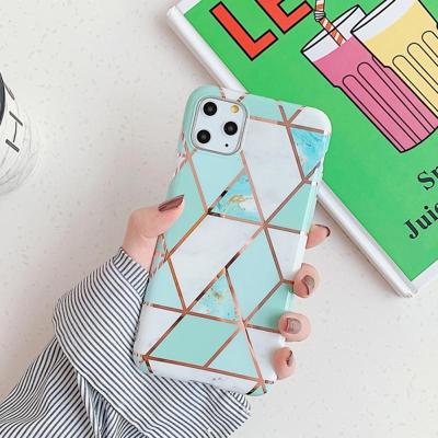 Voor iPhone 11 Pro Max plating kleurrijke geometrische patroon mozaïek marmer TPU mobiele telefoon geval (groen PJ2)
