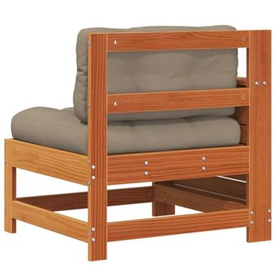 Tuinbank met armleuning en kussen massief grenenhout wasbruin Tuinbank met armleuning en kussen massief grenenhout wasbruin