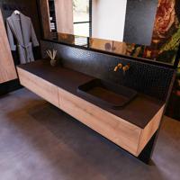 Badkamermeubelset Mondiaz Erin 200 cm met 2 Lades met RIDGE Wastafel Rechts Urban Zonder Kraangaten Greeploos Mat Washed Oak - thumbnail