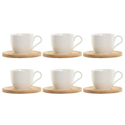 Set van 6 kopjes met schotel Home ESPRIT Wit Natuurlijk Bamboe Porselein 220 ml