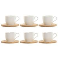 Set van 6 kopjes met schotel Home ESPRIT Wit Natuurlijk Bamboe Porselein 220 ml - thumbnail