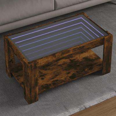 Salontafel met LED 93x53x45 cm bewerkt hout gerookt eikenkleur