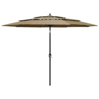 VidaXL Parasol 3-laags met aluminium paal 3 m taupe - thumbnail
