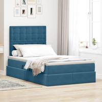 Opbergbed met LED met matras Donkerblauw 120 x 200 cm Fluweel - thumbnail