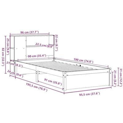 Bed met boekenkast zonder matras grenenhout wit 90x190 cm