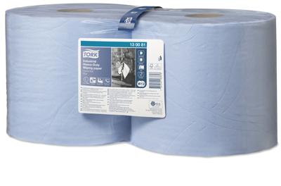 Tork Industrial Heavy Duty poetspapier rol, 3-laags, systeem W1/W2, blauw, pak van 2 rollen