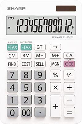 Sharp EL-334W Bureaurekenmachine Wit Aantal displayposities: 12 werkt op batterijen, werkt op zonne-energie (b x h x d) 112 x 170 x 14 mm