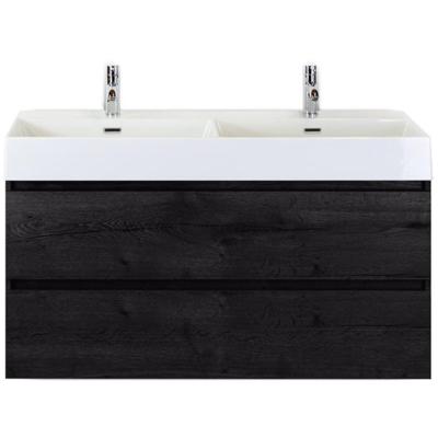 Maxx XL Badmeubelset 120 cm - Black Oak - Wastafel Kube Dubbel 2 Kraangaten