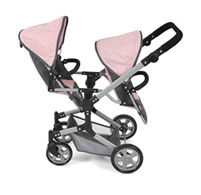 Tweeling Poppenwagen Linus Duo -Melange Antraciet Roze