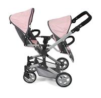 Tweeling Poppenwagen Linus Duo -Melange Antraciet Roze - thumbnail