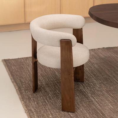 Kave Home Granite eetkamerstoel 3-poot chenille Beige/walnoot Kave Home Granite eetkamerstoel 3-poot chenille Beige/walnoot